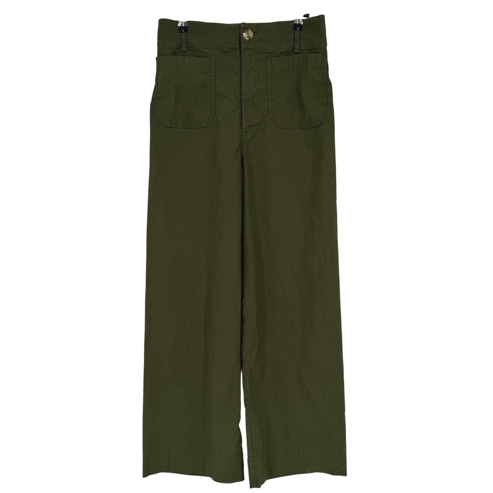 Maeve Anthropologie The Colette Wide Leg Pants Moss Green 28T OB1364733 Crop - Picture 2 of 12